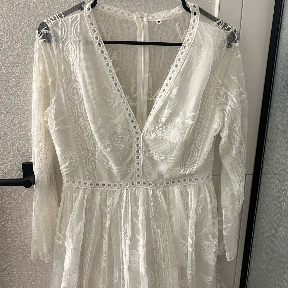 Sheer Back White Lace Dress
